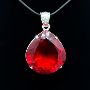 Collar con colgante de rubí talla pera de 90-100 quilates, joyería de piedra natal de julio para mujer, lágrima de lujo, regalo de aniversario para ella, regalo romántico