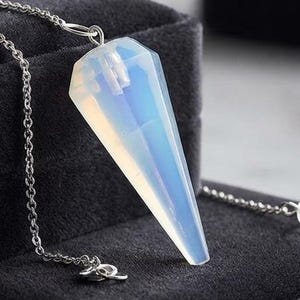 Professional Opalite Dowsing Pendulum, Crystal Healing for Intuition, Iridescent Stone Point, Wiccan Divination Tool, Spiritual Accessory