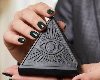 Black Obsidian Eye Pyramid, Hand Carved All Seeing Eye Crystal, Protection Stone, Evil Eye Decor Healing, Spiritual Desk Ornament