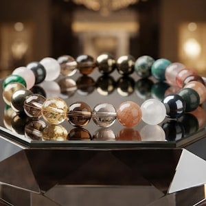 Pulsera multicristal certificada, joyería de piedras preciosas naturales para la sanación de los chakras, pulsera de piedras para equilibrar los siete chakras, pulsera espiritual unisex.