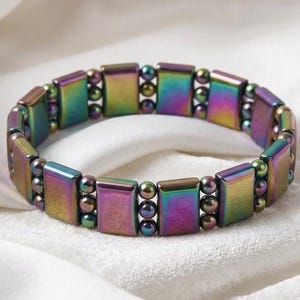 Multicolor Hämatit Armband für Männer und Frauen, Regenbogen Hämatit Heilstein Armband, Magnettherapie Kristall Schmuck, Stretch Armband