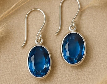 Pendientes de zafiro azul real, pendientes colgantes de zafiro ovalado natural, joyería de piedras preciosas para mujer, regalo de aniversario con piedra de nacimiento de septiembre