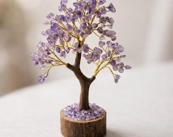 Árbol decorativo de cristal de amatista púrpura, árbol del dinero con piedras preciosas, bonsái de cristal curativo, árbol de la riqueza Feng Shui, piedras para equilibrar los chakras, decoración del hogar