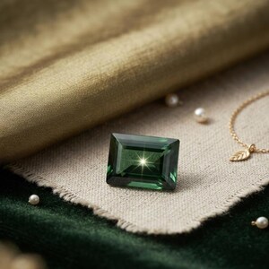 Faceted rectangle emerald gemstone loose stone with rich green color and classic emerald cut, suitable for engagement ring setting, anniversary gift and custom fine jewelry creation.