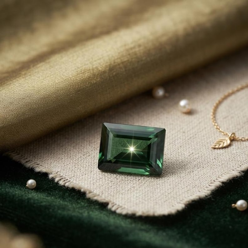 Faceted rectangle emerald gemstone loose stone with rich green color and classic emerald cut, suitable for engagement ring setting, anniversary gift and custom fine jewelry creation.