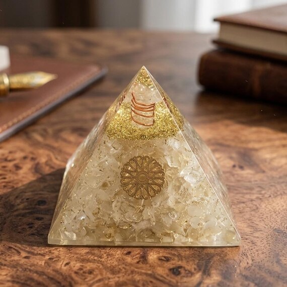 Clear Quartz Crystal Orgone Pyramid, Energy Generator for Chakra Healing, Reiki Decor, Meditation Pyramid, Feng Shui Home Accent, Room Gift