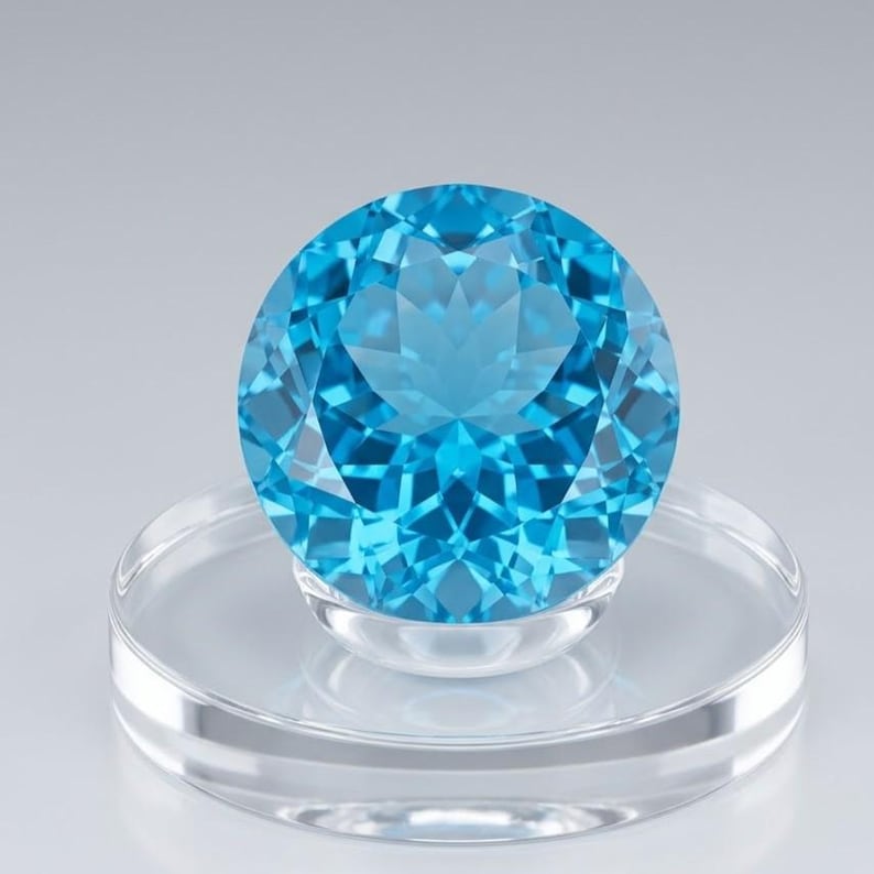 Natural loose Swiss Blue Topaz stone in brilliant round cut featuring exceptional clarity and radiant blue sparkle, ideal for pendants and ring settings.