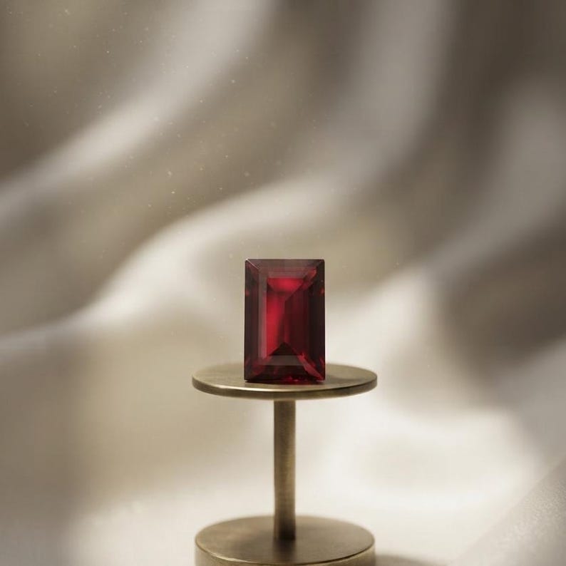 Natural precious ruby rectangular cut gemstone with vibrant red hue and elegant sparkle, perfect for July birthstone gift and fine jewelry crafting.
