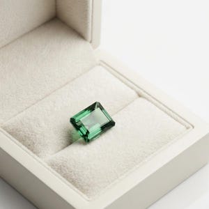 Deep green natural emerald gemstone in rectangular shape with precision faceting, ideal for May birthstone ring center stone, fine jewelry making and luxury pendant or statement ring designs.
