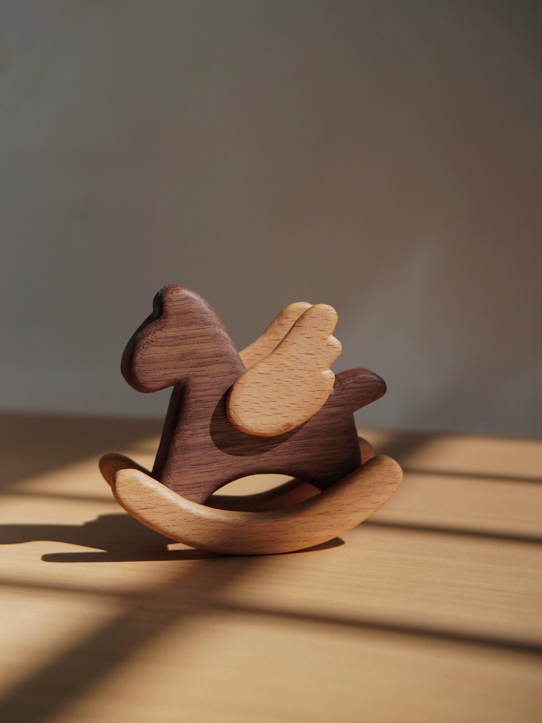 Two Tone Rocker Handmade Wooden Pegasus Rocking Toy, Two-tone Walnut and Beech Wood ...