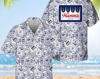 Hamm's Beer Tropical Hawaiian Shirt Palm Tree Beach Shirt Summer Vacation Shirt Retro Beer Style Shirt Gift for Men Women
