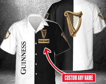 Aangepaste naam Guinness tropisch Hawaiiaans shirt, Guinness shirt print button-up, zomervakantie Aloha shirt casual uniseks shirt cadeau