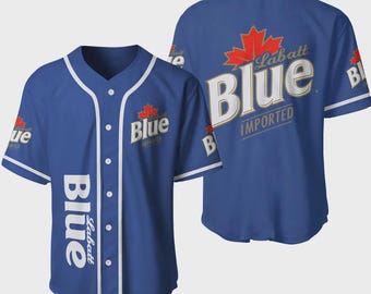 Labatt blå basebolltröja i vintagestil med knappar och 3D-motiv, streetwear, herrskjorta, casual, festskjorta, present till män och kvinnor