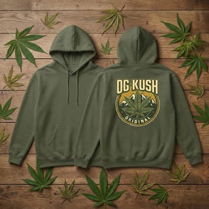 OG Kush Hoodie | Retro Cannabis Back Print Sweatshirt | Vintage Weed Strain Graphic | Budtender Gift | Stoner 420 Pullover