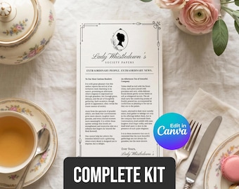 Editable Lady Whistledown Inspired Society Papers Template, Regency Tea Party Game ( Canva Digital Download)