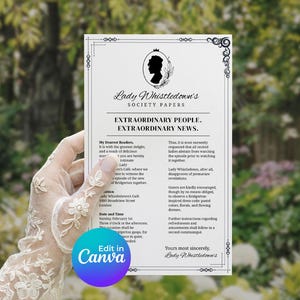 レディ・ホイッスルダウン協会の書類テンプレート、リージェンシーブライダルシャワーゲーム（Canvaデジタルダウンロード）