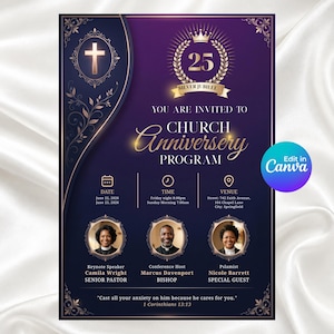 Church Anniversary Program Template | Editable Canva Church Flyer | A4 Church Anniversary Template | Christian Celebration Program