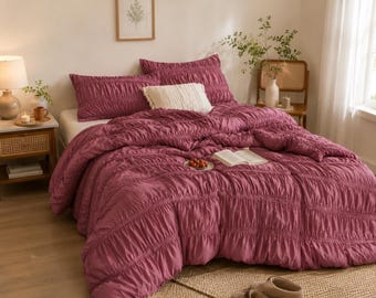 Dark Mauve Cotton Duvet Cover, Boho Duvet Cover, Modern Duvet Cover, Cute Dorm Bedding, Comforter Cover, Bohemian Duvet Cover, Gift For Her