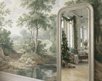Pastorale Waldlandschaft Wallpaper | Französische Land Malerische Schälen und Stick Wand Kunst | Klassische Natur Wanddekoration für Wohnzimmer Schlafzimmer