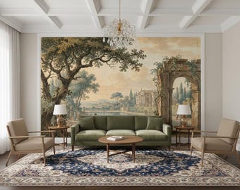 Tapeta z krajobrazem w stylu romantycznej architektury | Neoklasycystyczny mural w stylu europejskim | Luksusowa ściana z wyrazistym wzorem do wnętrz