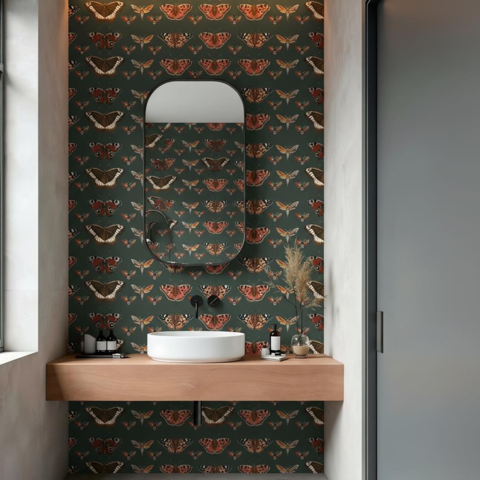 Vintage Butterfly & Moth Wallpaper, Dark Green Botanical Wall Mural ...