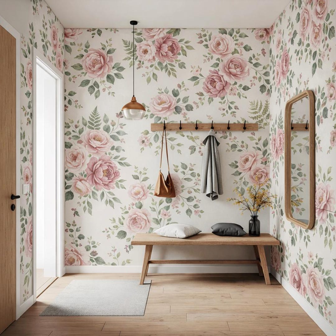 Large Pink Peony Floral Wallpaper, Vintage Rose Wall Mural, Romantic ...