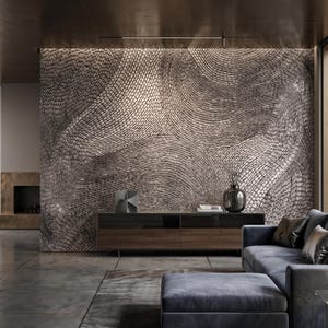 3D Look Metallic Textured Wall Mural, Abstract Wood Pattern Wallpaper, Luxury Gray Wall Art, Modern Living Room Decor, Peel and Stick Wall