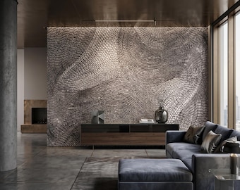 3D-Wandbild mit metallischer Struktur, abstrakte Holzmaserung, luxuriöse graue Wandkunst, moderne Wohnzimmerdekoration, selbstklebende Wand