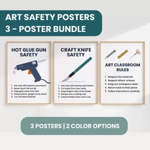 Art Classroom Safety Rules Poster Printable Bundle Art Room Decor Hot Glue Gun Safety Poster Craft Knife Safety Poster for Art Teachers