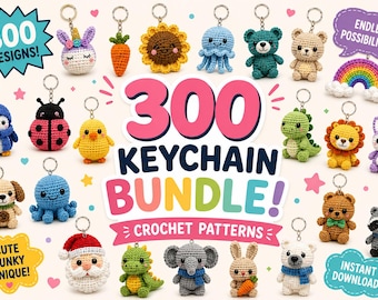 Paquete de más de 300 patrones de llaveros amigurumi / Paquete de patrones de llaveros amigurumi de ganchillo / De principiante a avanzado (descarga digital en PDF)