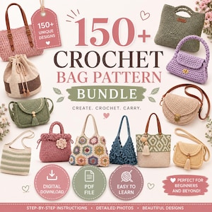150+ Crochet Bag Pattern Bundle PDF | Crochet Tote Bag Patterns | Granny Square, Purse, Crossbody & Market Bag Patterns | Digital Download
