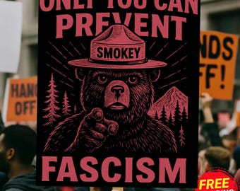 Póster de protesta antifascista de osos, arte mural político vintage de guardabosques