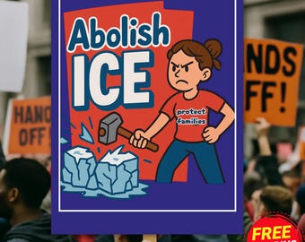 Cartel de protesta "Abolir ICE", cartel de manifestación "Proteger a las familias por los derechos de los inmigrantes", pancarta activista