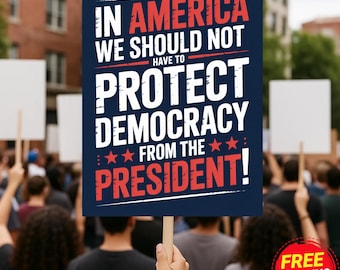En Estados Unidos no deberíamos proteger la democracia del presidente. Cartel de protesta.