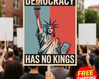 Cartel de protesta "La democracia no tiene reyes", cartel de mitin político, cartel de manifestación antiautoritaria, cartel de marcha activista