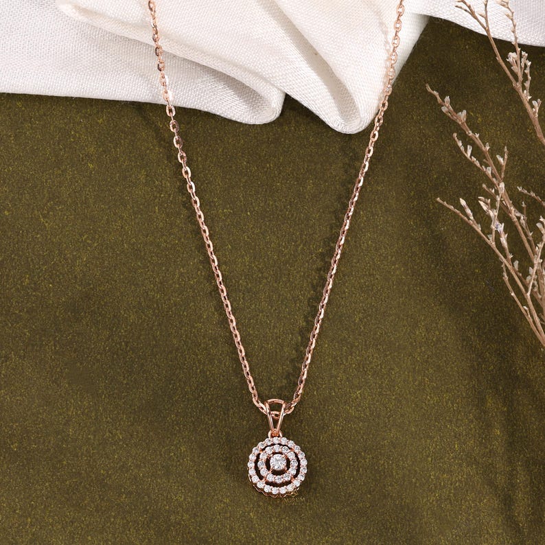 Rose Gold Lab Grown Diamond Halo Pendant Necklace, Minimalist Circle ...