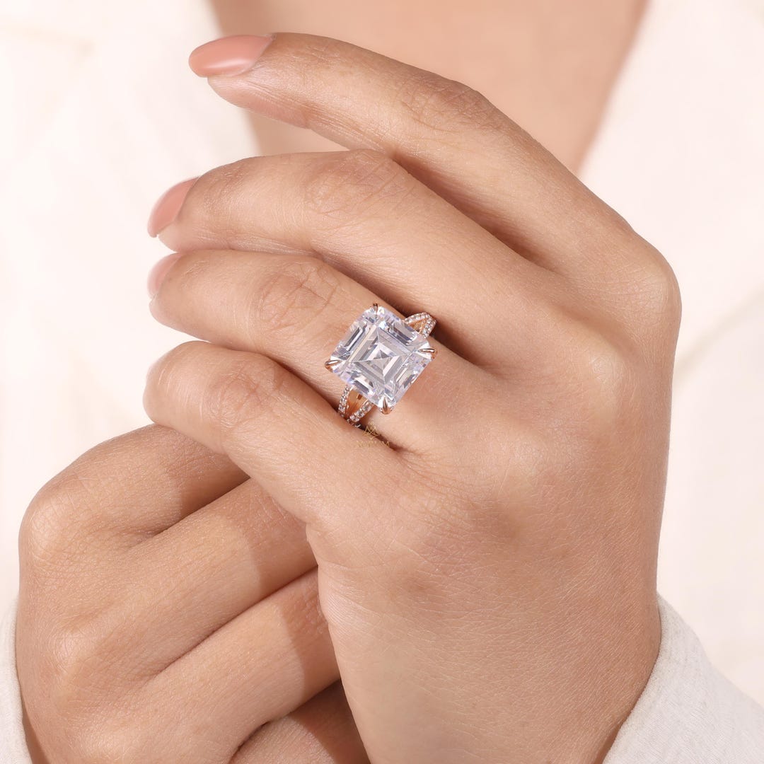 Radiant Cut Lab Grown Diamond Engagement Ring, Rose Gold Split Shank ...