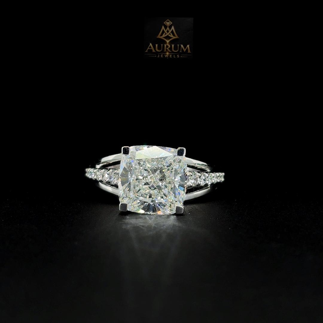 Radiant Cut Lab Diamond Engagement Ring 3CT, Split Shank Pave Band ...