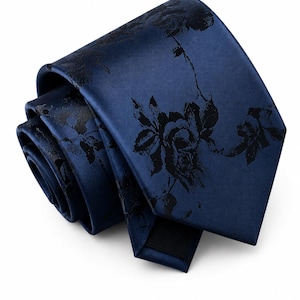 Corbata floral azul marino | Corbata de jacquard tono sobre tono de lujo | Corbata para bodas y negocios | Regalo para hombres y mujeres