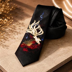 Japansk Rävslips – Svartguld Anime-slips – Unik Blandad Slips