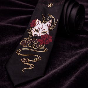 Japanese Fox Tie – Anime Style Men’s Tie – Original Gift for Men