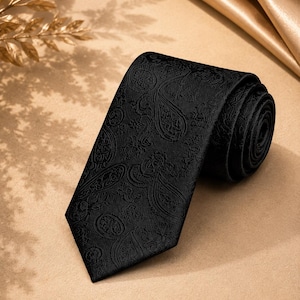 Cravate Noire Paisley – Cravate Élégante mixte – Black Paisley Tie – Classic Wedding Tie –  Necktie