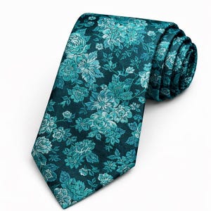 Cravatta blu-verde con motivo floreale jacquard