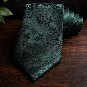 Mörkgrön blommig slips – Elegant slips – Unisex bröllopsslips