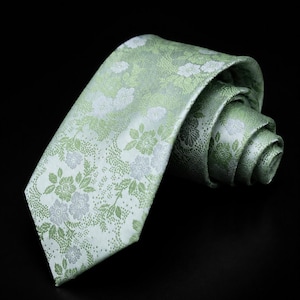 Sage Green Floral Necktie for Men & Women, Jacquard Tie, Vintage Botanical Wedding Tie, Groomsmen Necktie, Elegant Business Tie, Unisex