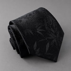 Black-on-Black Floral Jacquard Tie | Luxury Textured Necktie | Elegant Wedding & Business Tie | Unisex Gift