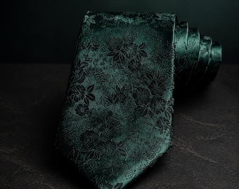 Emerald Green Floral Tie for Men – Luxury Jacquard Necktie, Dark Green Wedding Tie, Elegant Groomsmen Tie, Formal Business Necktie Gift