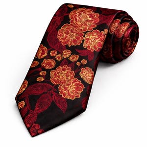 Black and Red Floral Tie – Luxury Tie – Elegant Wedding Tie image 2