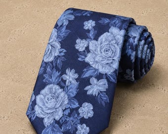 Marineblauwe das met bloemenjacquardpatroon – Luxe geweven stropdas met rozenmotief voor bruiloften, zakelijke bijeenkomsten, formele evenementen, feesten en speciale gelegenheden.
