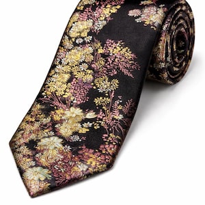 Unisex zwarte stropdas met bloemenprint – elegante stropdas voor mannen en vrouwen – roségouden geborduurde trouwstropdas – chique unisex accessoire